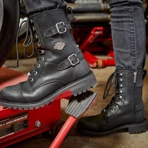Women’s -Harley Davidson -Motor/Combat Balsa Boots in Black and Silver 🧡🩶🖤